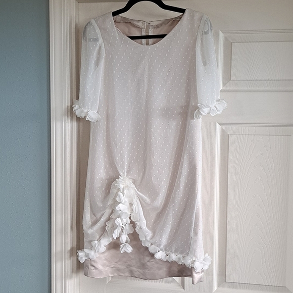 Chiffon Satin Formal Embellished Detail Delicate Sheer Shift Party Mini Dress - Picture 1 of 10